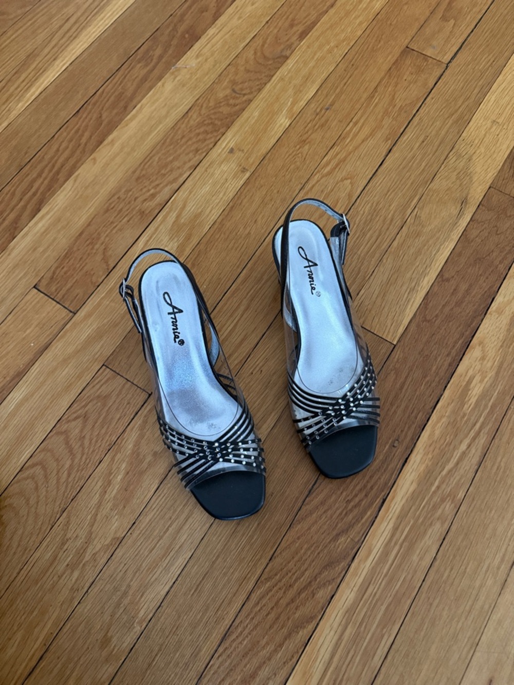 Annie Black Studded Strappy Slingback Heels